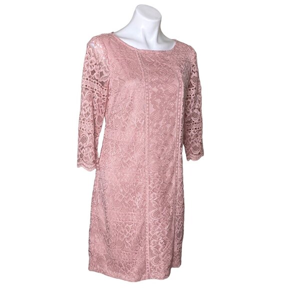 Jessica Howard Pink Lace Overlay Sheath Dress, Sheer 3/4-Sleeves Women's Size 10 - Picture 4 of 10